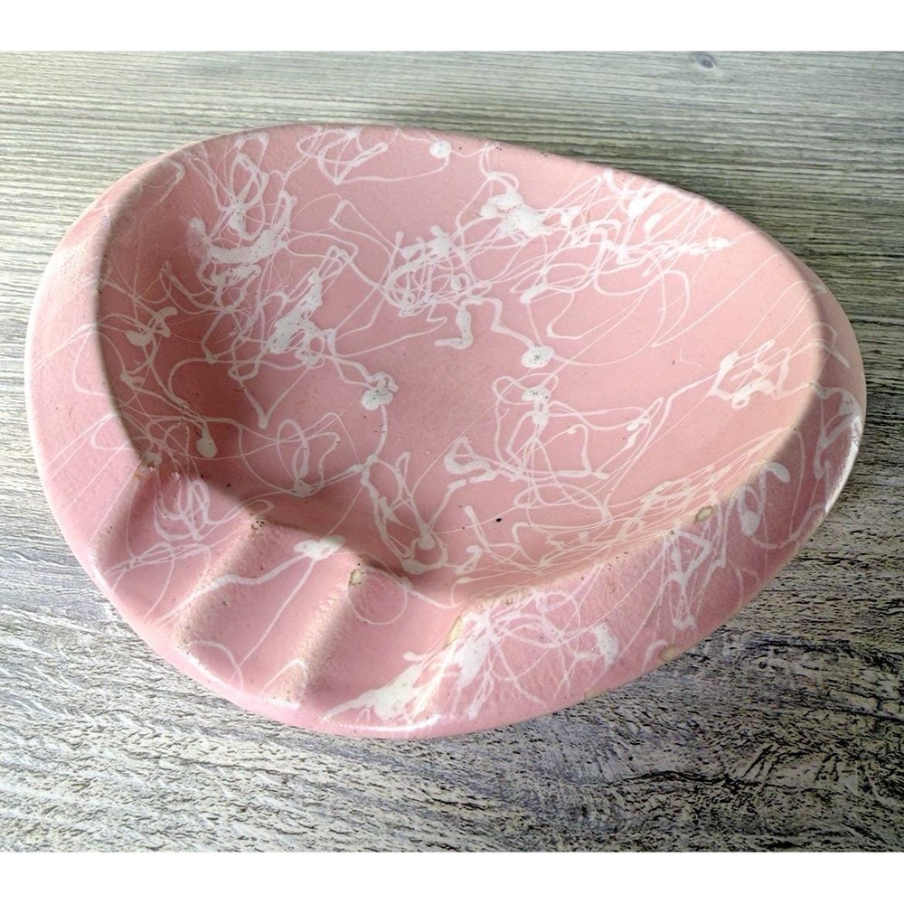 Shawnee Clam Ashtray #219 MCM Pink W/ White Splatter Drip USA 6.5" Retro MCM
